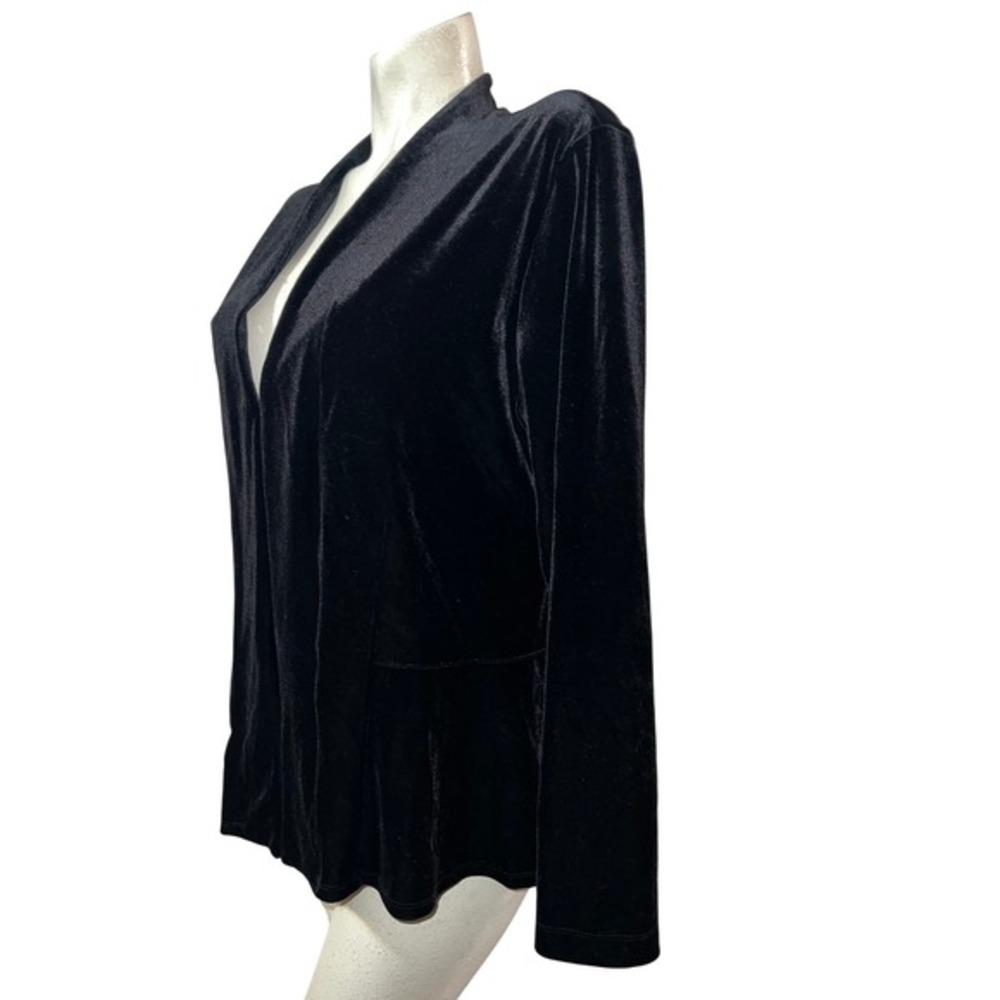 Chico's Black Velvet Hook Closure Long Sleeve Peplum Jacket Cardigan Size XL (3) - Picture 4 of 8